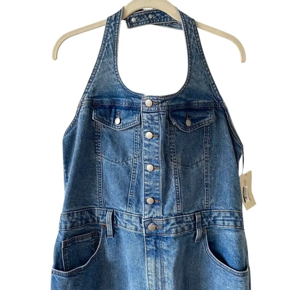 NEW UNIVERSAL THREAD Halter Denim Slit Hem Midi Jean Dress Size 0 Blue Y2K - Picture 3 of 7